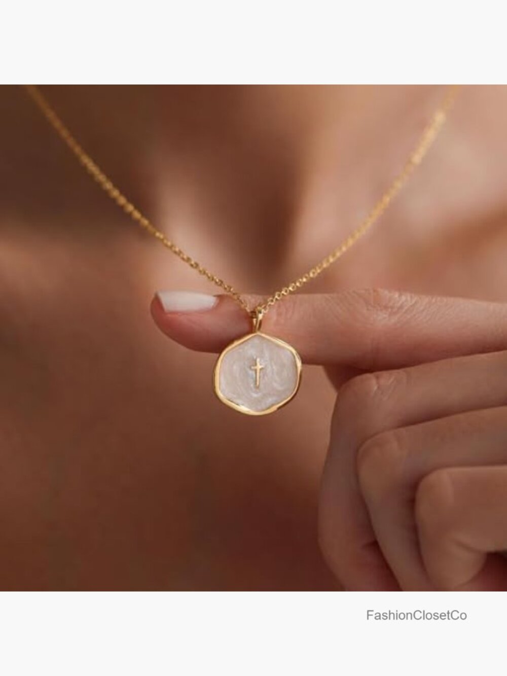 Dainty 14k Gold Plated Cross Pendant Necklace Cubic Zirconia - Picture 4 of 7